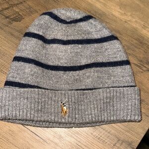 Polo by Ralph Lauren Gray and Navy Striped Beanie